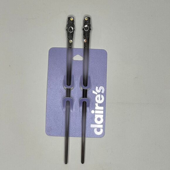 Claire's Accessories - Y2K Claire's Black Silver Hair Chopsticks Accessories Fairy Goth Prom Deadstock